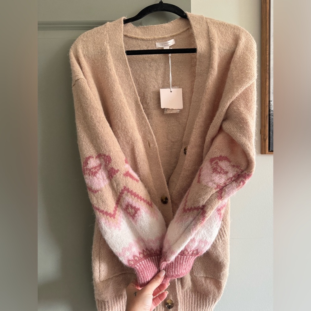 Lauren Conrad Women's M Beige Rose Cardigan, New w/ Tags